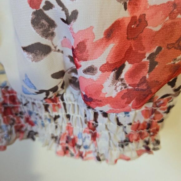EUC MAURICES FLORAL V NECK ELASTIC WAIST TOP SIZE LARGE - Picture 9 of 16